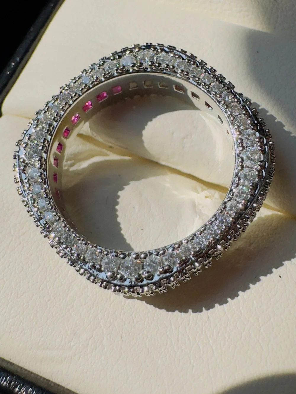 Silver-Tone Pink Crystal Multi-Row Ring